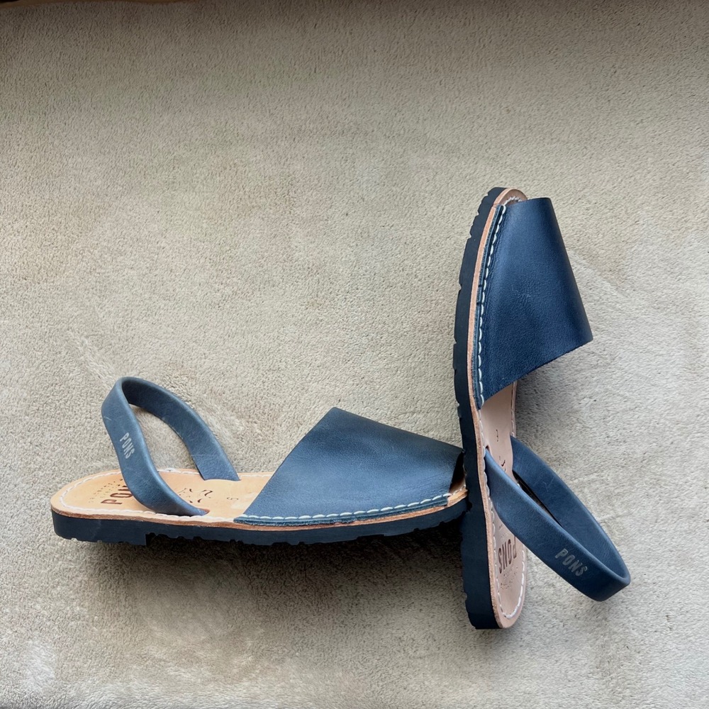 Pons Avarca Menorcan Women 6 EU 36 Leather Gray Slate Blue Flat Sandals Spain